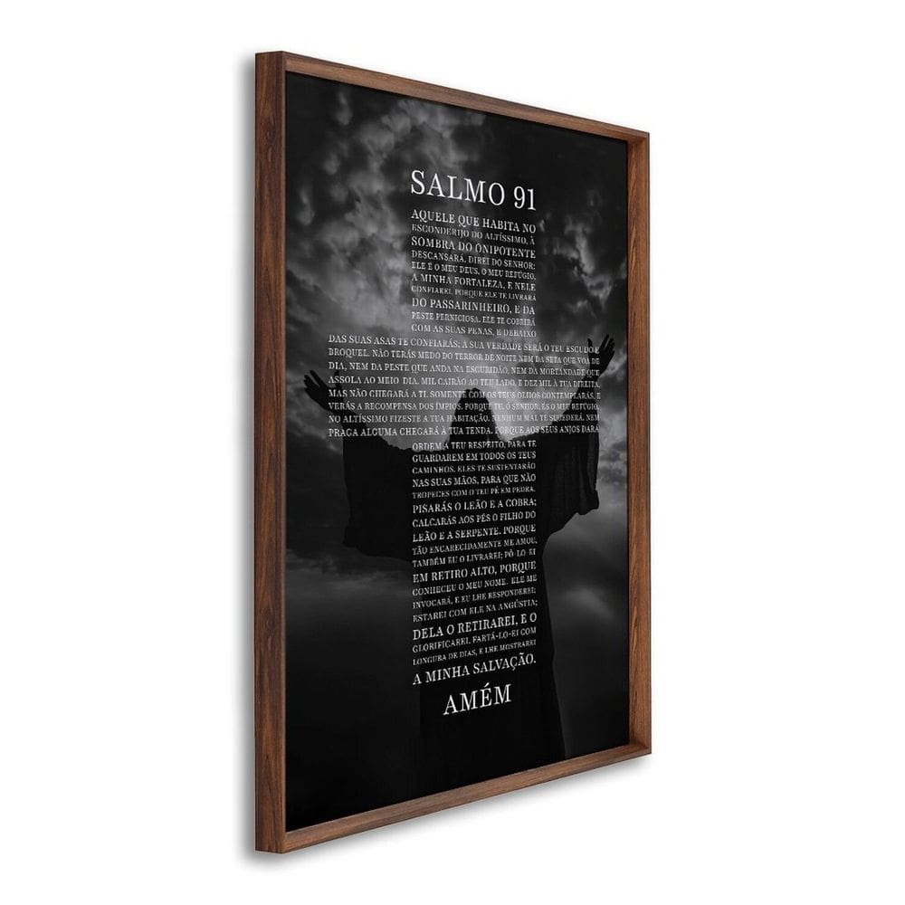 Quadro Decorativo Religioso Bíblia Salmo 91 com 1 Tela Cm ou Cm de Parede para Sala Quarto Hall 60cm Marrom
