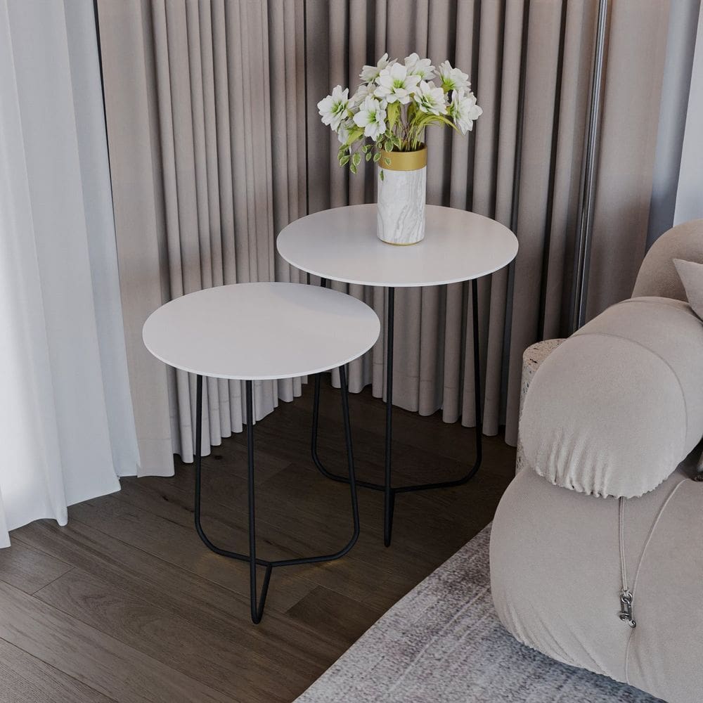 Conjunto Mesa de Canto Trude 55cm X 45cm X 45cm Branco / Preto