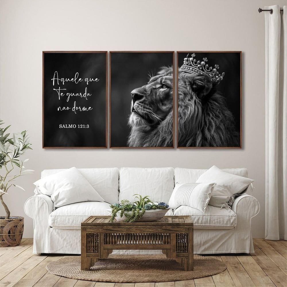 Quadro Decorativo Preto e Branco Nunca Foi Sorte, Sempre Foi Deus Modelo Preto e Branco com 3 Telas Marrom