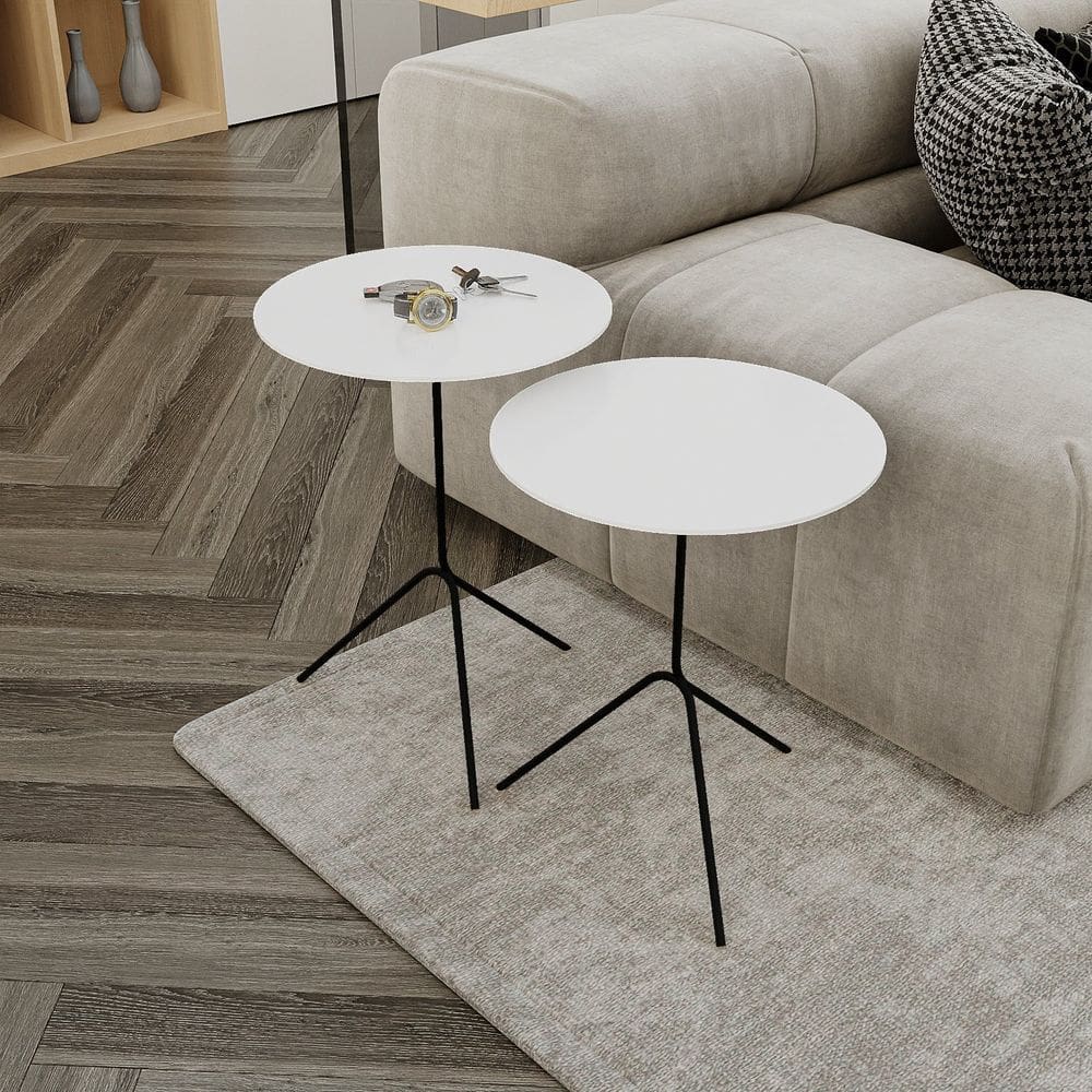 Conjunto Mesa de Canto Pugly 55x40x40cm Branco / Preto