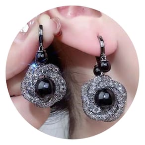 Par de Brincos Feminino Preto Flor Luxo Casamento