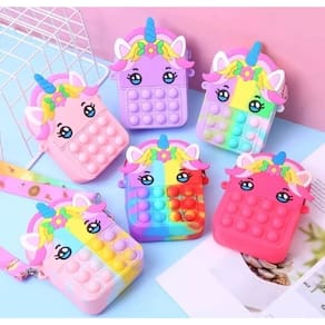 Bolsa Infantil Menina Bag Cute Bolsinha Silicone com ziper bolhas Pop it Fidget Unicório Pony Porta Moedas Acessórios