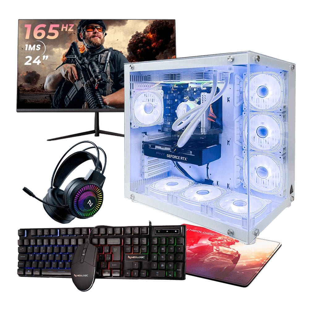 Pc Gamer Completo Ryzen 5 5500 16Gb 3200Mhz Rtx 4060 8Gb B550m Ssd 480Gb M.2 600W 80 Plus Monitor 24 165Hz Nli88050