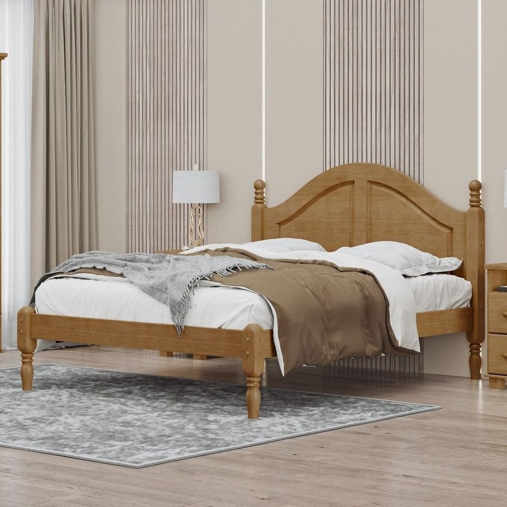 Cama Casal em Madeira Maciça 204,0cm X 150,0cm X 122,5cm Ouro Freijó