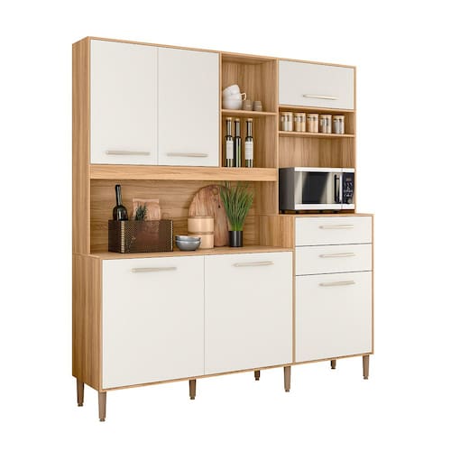 imagem-Kit de Cozinha Salsa - 6 Portas 2 Gavetas Freijó / White Cristal - Nicioli - Branco
