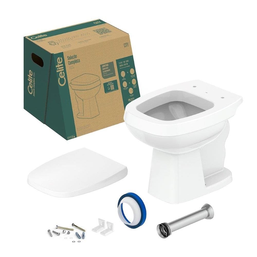 Kit Vaso Sanitário Celite Convencional City + Acessórios de Fixação Assento PP