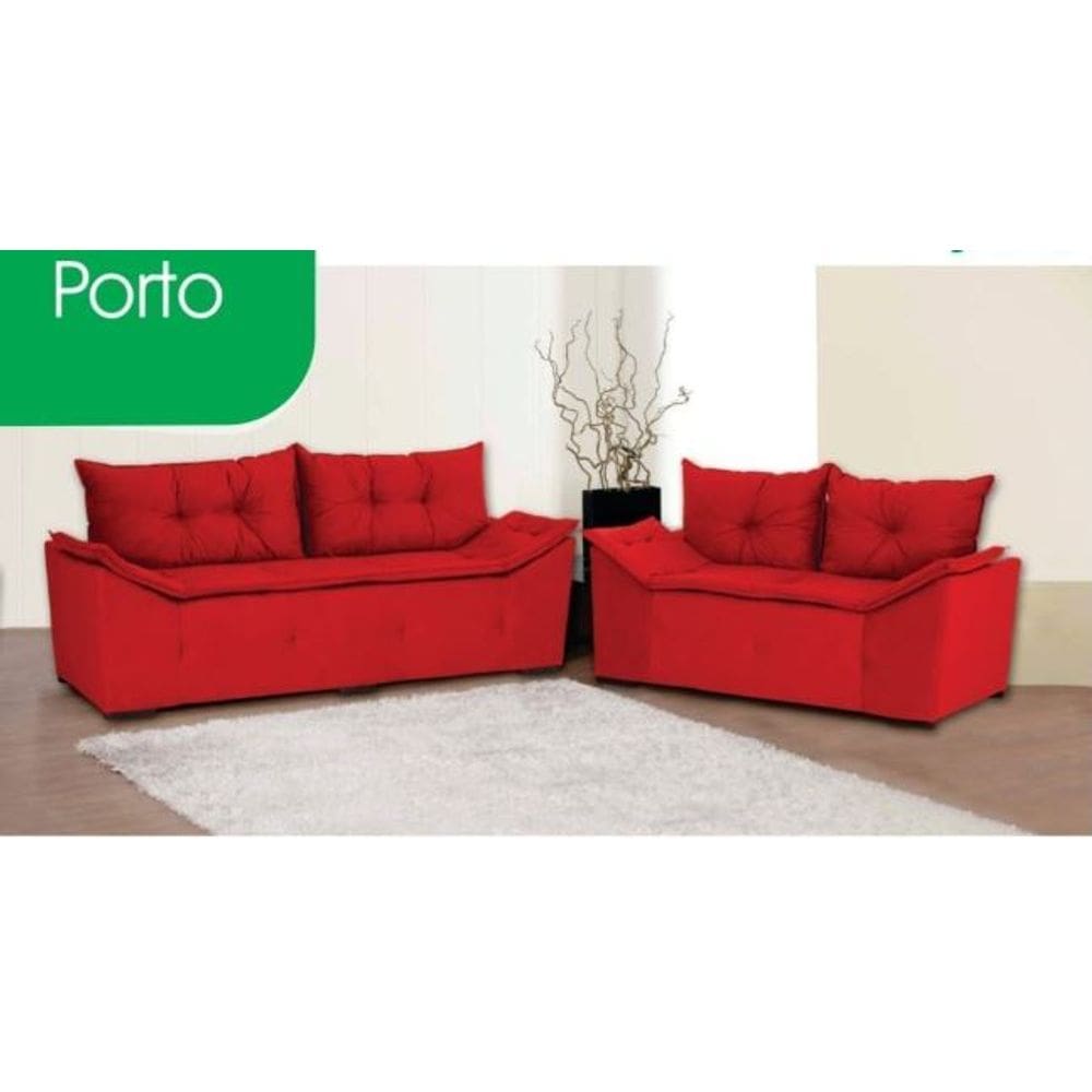 Malu Conjunto Estofado Porto 3X2 Sued Animale Vermelho