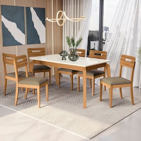 Conjunto Mesa Petra com 6 Cadeiras Madeira Maciça Cinza