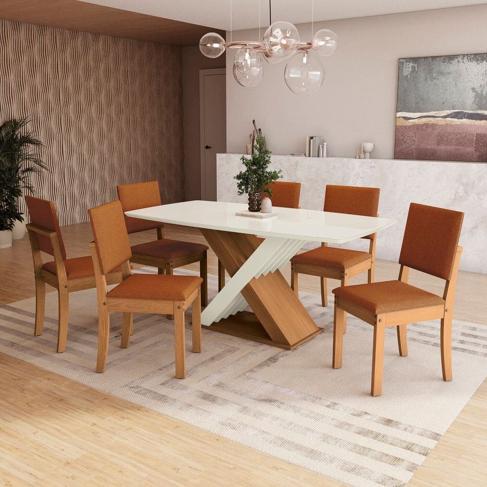Conjunto Mesa Graviola com 6 Cadeiras Canela/Terracota