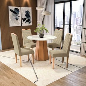 Conjunto Mesa Jade com 4 Cadeiras 105cm X 80cm X 105cm Euca/ Bege