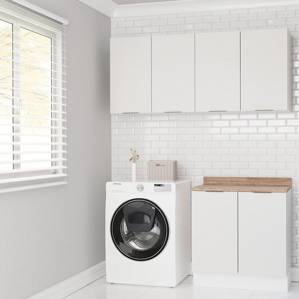 Lavanderia Modulada 3 Peças 2 Armários Aéreos 1 Balcão 2 Portas Ipanema Cabecasa Madeiramadeira Branco