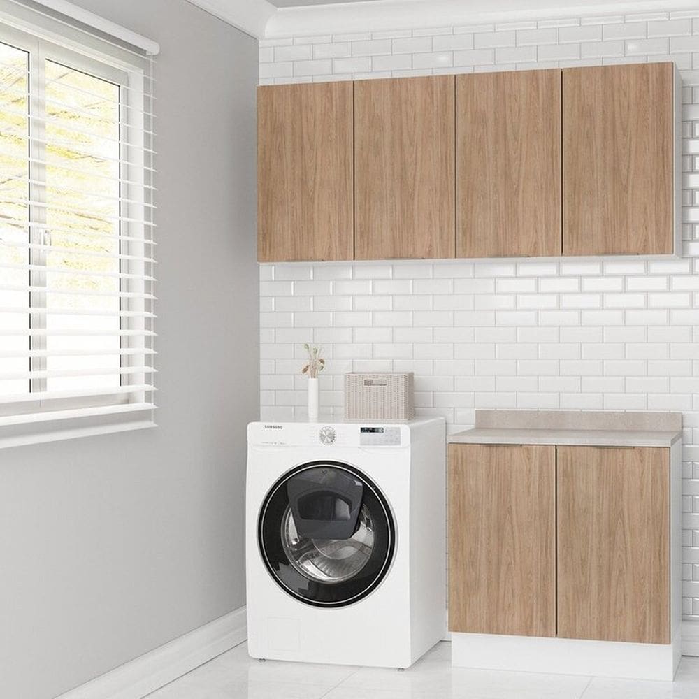 Lavanderia Modulada 3 Peças 2 Armários Aéreos 1 Balcão 2 Portas Ipanema Cabecasa Madeiramadeira Acácia