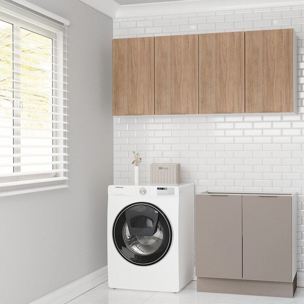 Lavanderia Modulada 3 Peças sem Tampo com Rodapé Ipanema Cabecasa Madeiramadeira Cinza/Acácia