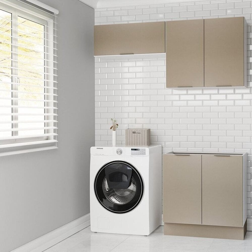 Lavanderia Modulada 3 Peças sem Tampo com Rodapé Ipanema Cabecasa Madeiramadeira Cinza Trama