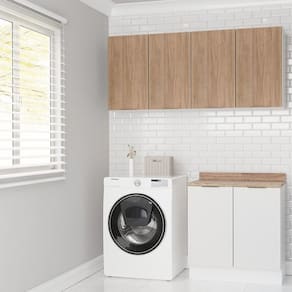 Lavanderia Modulada 3 Peças 2 Armários Aéreos 1 Balcão 2 Portas Ipanema Cabecasa Madeiramadeira Branco/Acácia