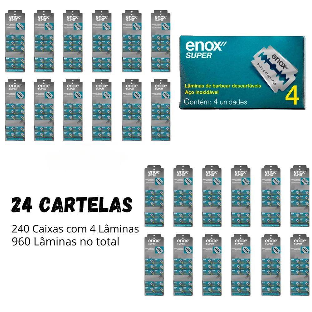 Kit Com 24 Cx De Laminas Enox Super Duplo Fio Com 960 Unid