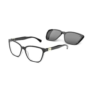 Óculos de Sol Feminino Acetato Preto + Clip On Cinza