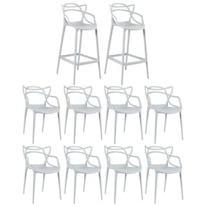 8 Cadeiras + 2 Banquetas Altas Masters Allegra Cinza Claro