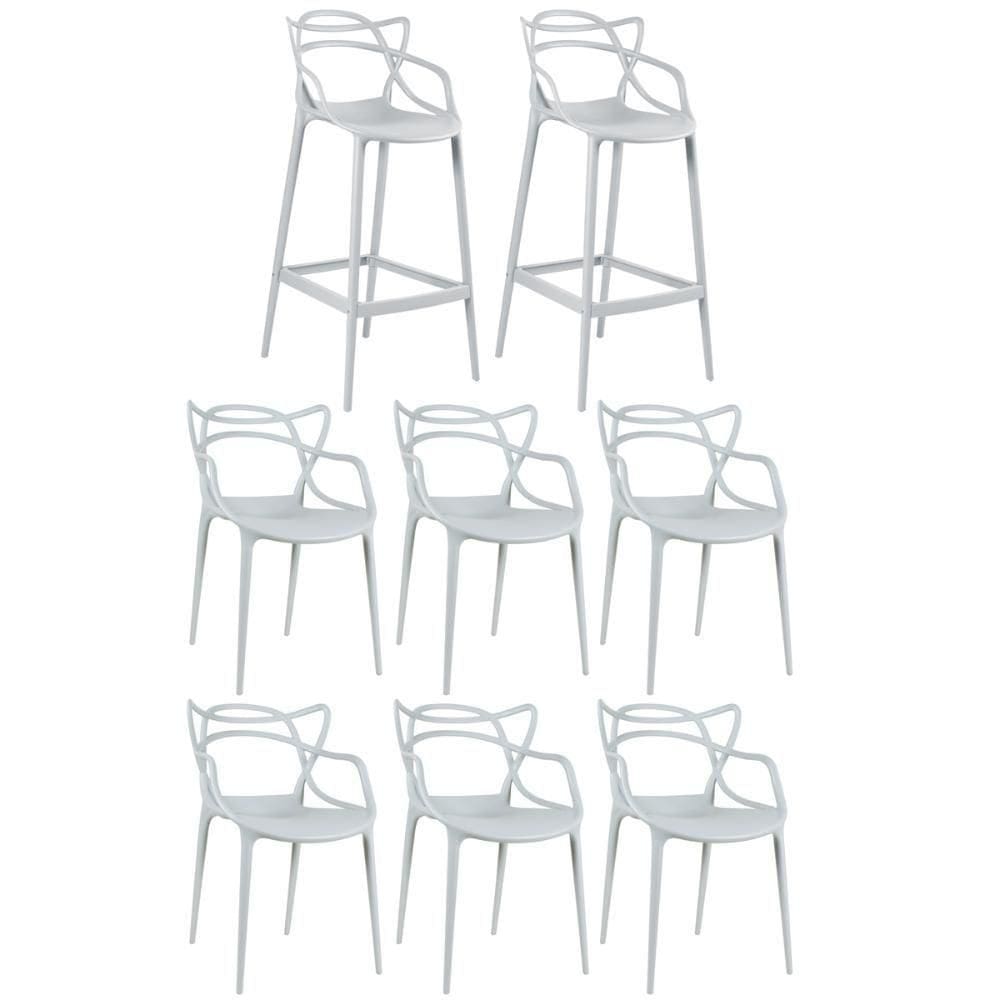 6 Cadeiras + 2 Banquetas Altas Masters Allegra Cinza Claro
