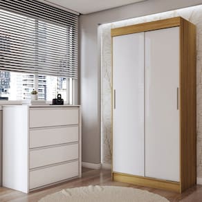 Guarda-Roupa Solteiro Sirius 2 Portas 2 Gavetas e Cômoda 4 Gavetas Marrocos/Off White/Branco - Panorama Móveis