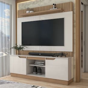 Estante para TV Até 70 Polegadas Albuquerque 2 Portas Ripado Flex Natural Off White/Canelato - Panorama Móveis