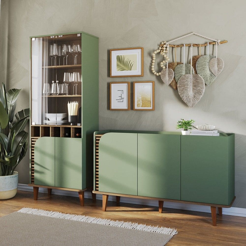 Sala de Estar Completa Jurerê 7 Portas 4 Prateleiras Hortelã/Amêndoa - Colibri