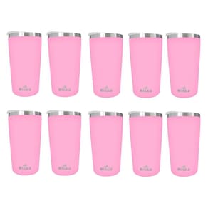 Kit 10 Copos Térmicos Aço Inox 420ML Rosa p/ Água Cerveja Café - Quente e Frio - Unica Unico
