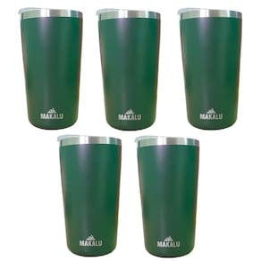 Kit 5 Copos Térmicos Aço Inox 420ML Verde p/ Água Cerveja Café - Quente e Frio - Unica Unico