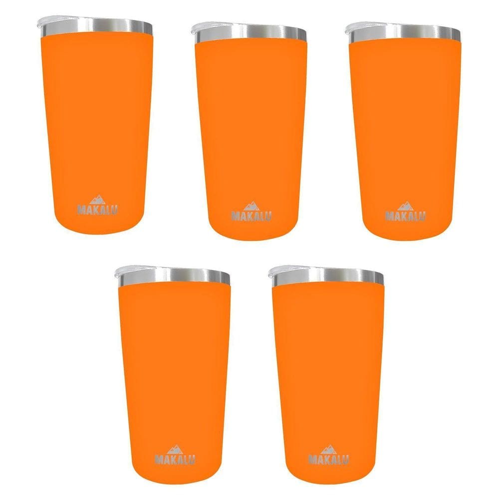 Kit 5 Copos Térmicos Aço Inox 420ML Laranja p/ Água Cerveja Café - Quente e Frio - Unica Unico