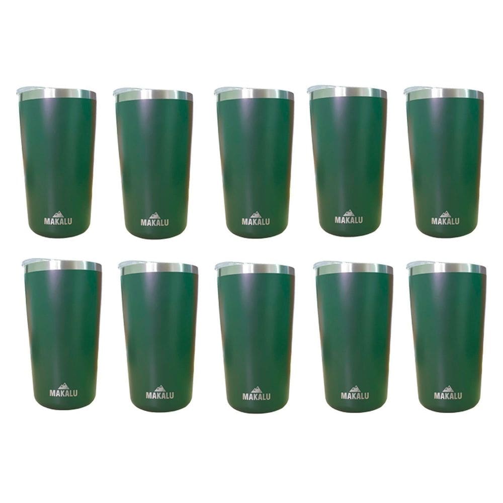Kit 10 Copos Térmicos Aço Inox 420ML Verde p/ Água Cerveja Café - Quente e Frio - Unica Unico