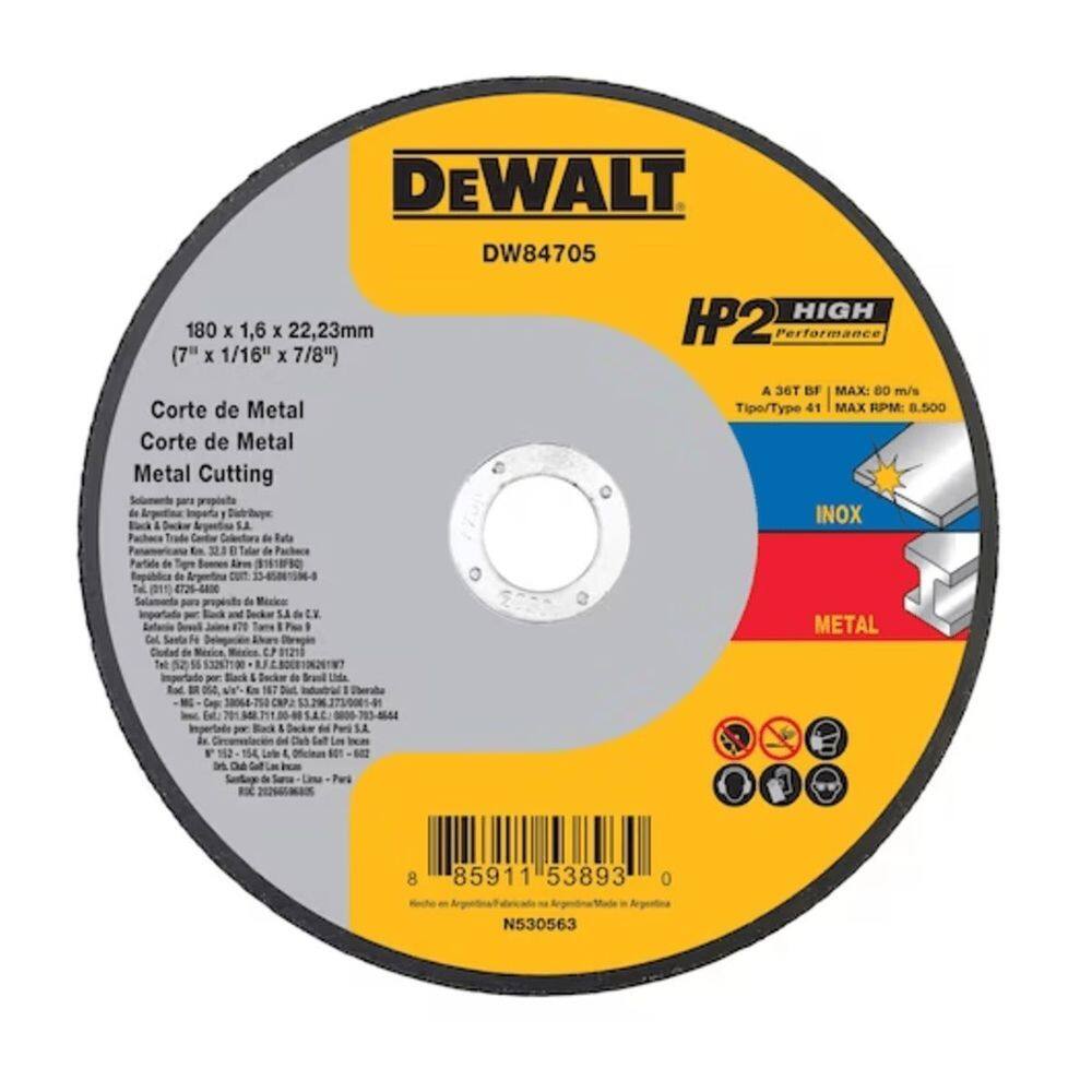 Disco De Corte Inox Hp2 7x1,6mmx7/8 DW84705 DeWalt - Unica Unico
