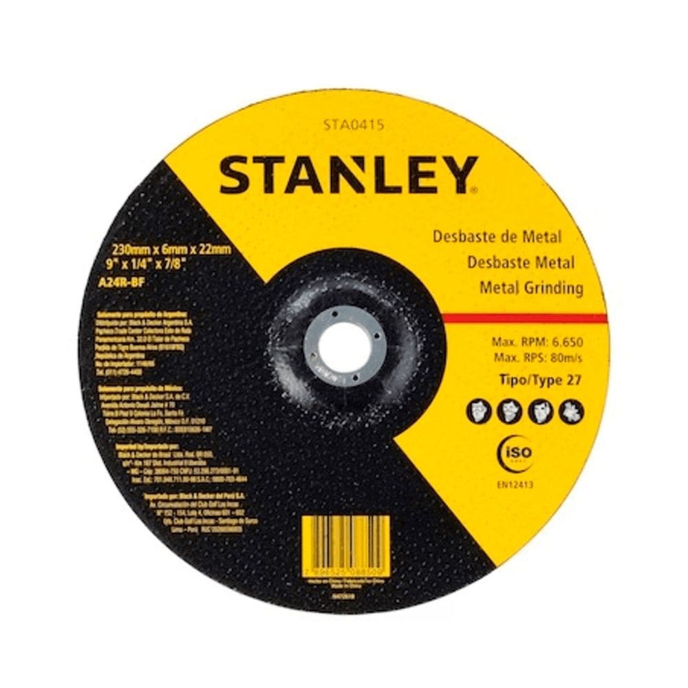 Disco Abrasivo Corte Desbaste Metal 9x1/4x7/8 STA0415 Stanley - Unica Unico