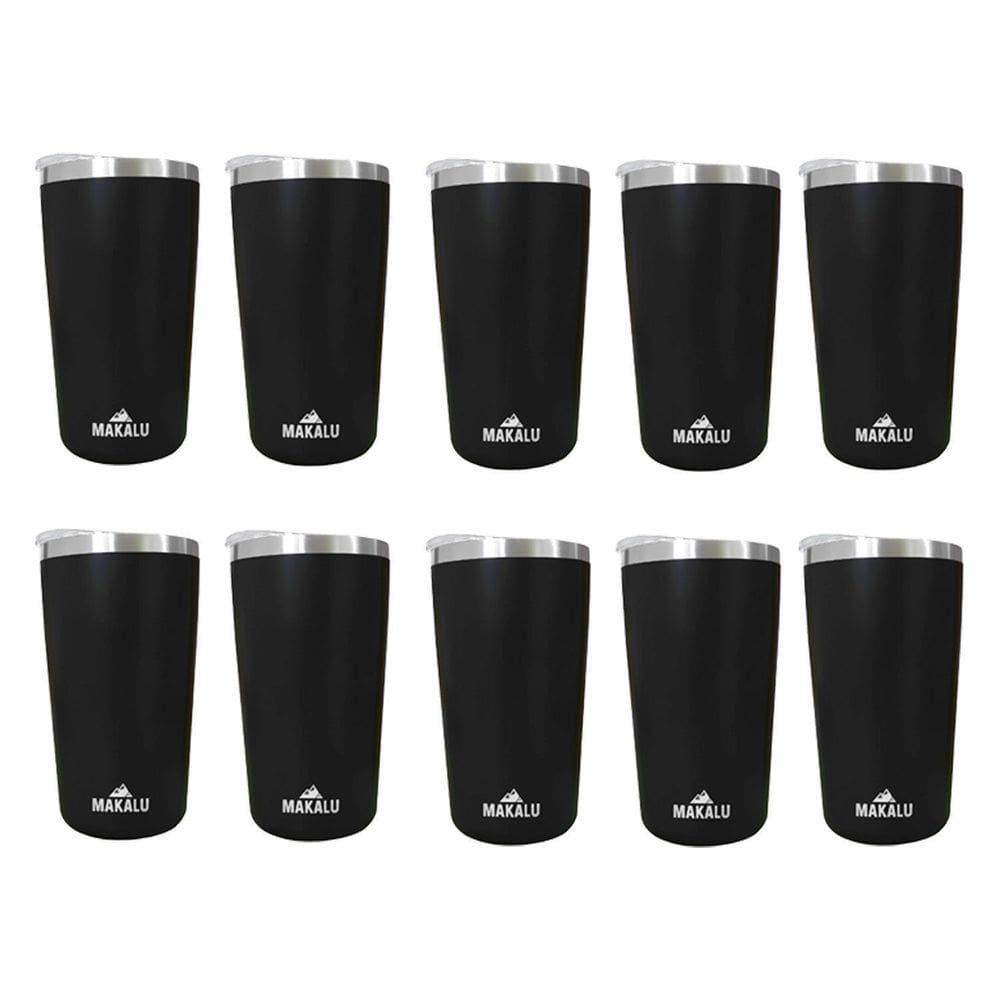Kit 10 Copos Térmicos Aço Inox 420ML Preto p/ Água Cerveja Café - Quente e Frio - Unica Unico