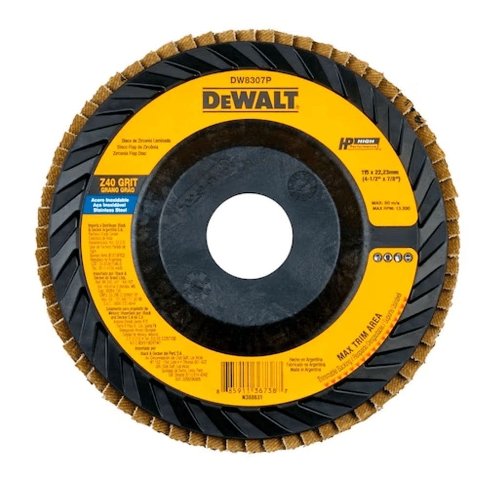 Disco Flap Plastico Z 40 4 1/2" x 7/8" DW8307P-AR DeWalt - Unica Unico