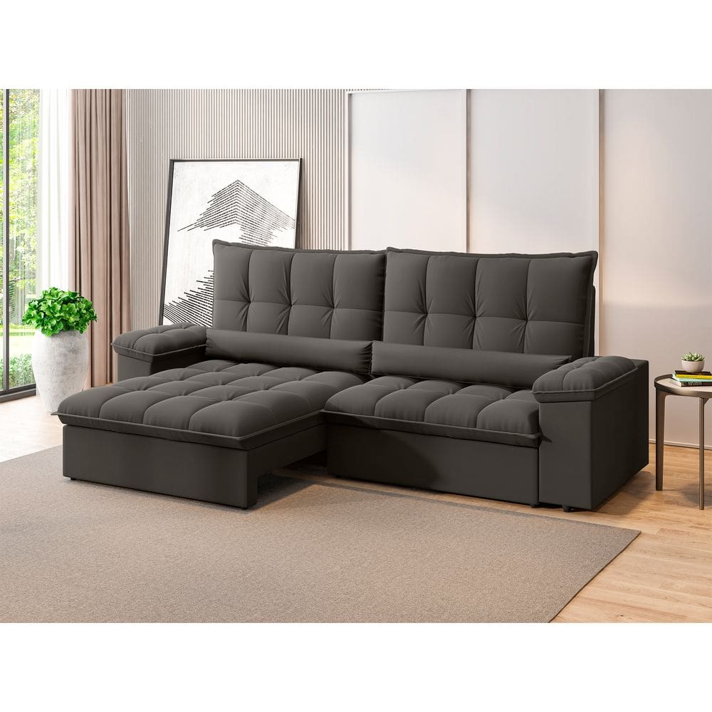 Sofá Sideral Retrátil e Reclinável com Molas no Assento 2,30m Velosuede - NETSOFAS - Chumbo