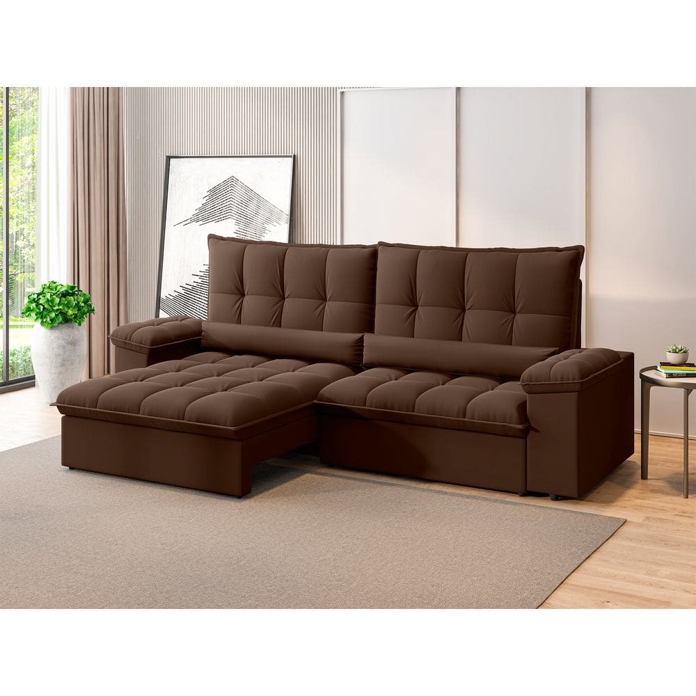 Sofá Sideral Retrátil e Reclinável com Molas no Assento 2,30m Velosuede - NETSOFAS - Marrom