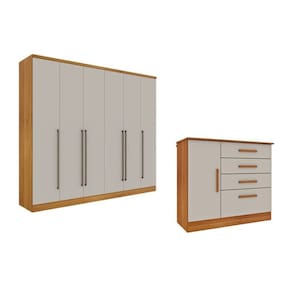 Guarda-Roupa 6 Portas Portugal E Comoda 4 Gavetas Chicago Espresso Móveis Cinamomo/Off White
