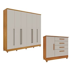 Guarda-Roupa 6 Portas Portugal E Comoda 4 Gavetas Chicago Com Pés Espresso Móveis Cinamomo/Off White