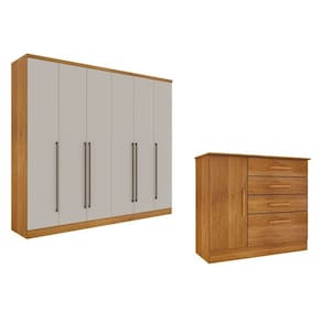 Guarda-Roupa 6 Portas Portugal E Comoda 4 Gavetas Chicago Espresso Móveis Cinamomo/Off White
