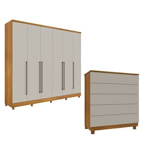 Guarda-Roupa 6 Portas Portugal E Comoda 5 Gavetas Premium Com Pés Espresso Móveis Cinamomo/Off White