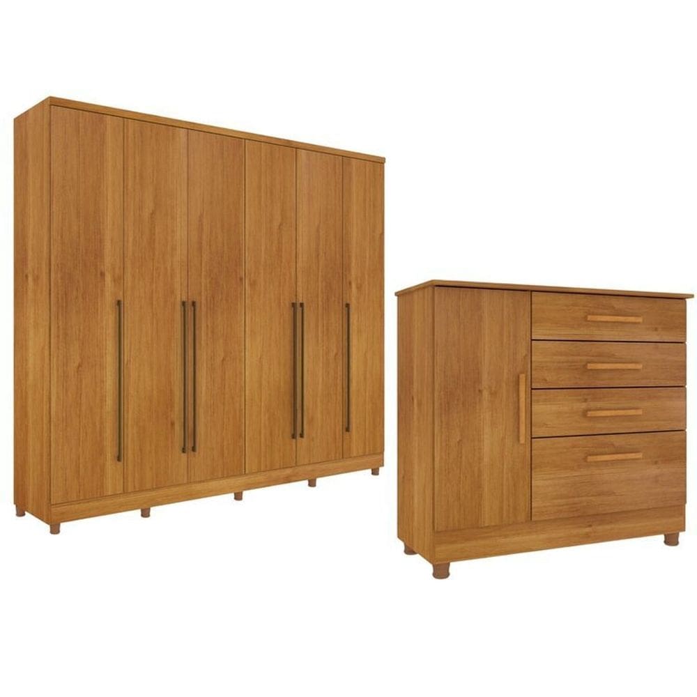 Guarda-Roupa 6 Portas Portugal E Comoda 4 Gavetas  Chicago Com Pés Espresso Móveis Cinamomo