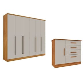 Guarda-Roupa 6 Portas Portugal E Comoda 4 Gavetas Chicago Espresso Móveis Cinamomo/Off White