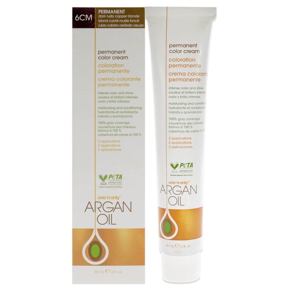 Cor de cabelo: um único corante permanente, óleo de argão, 90 ml e 6 cm