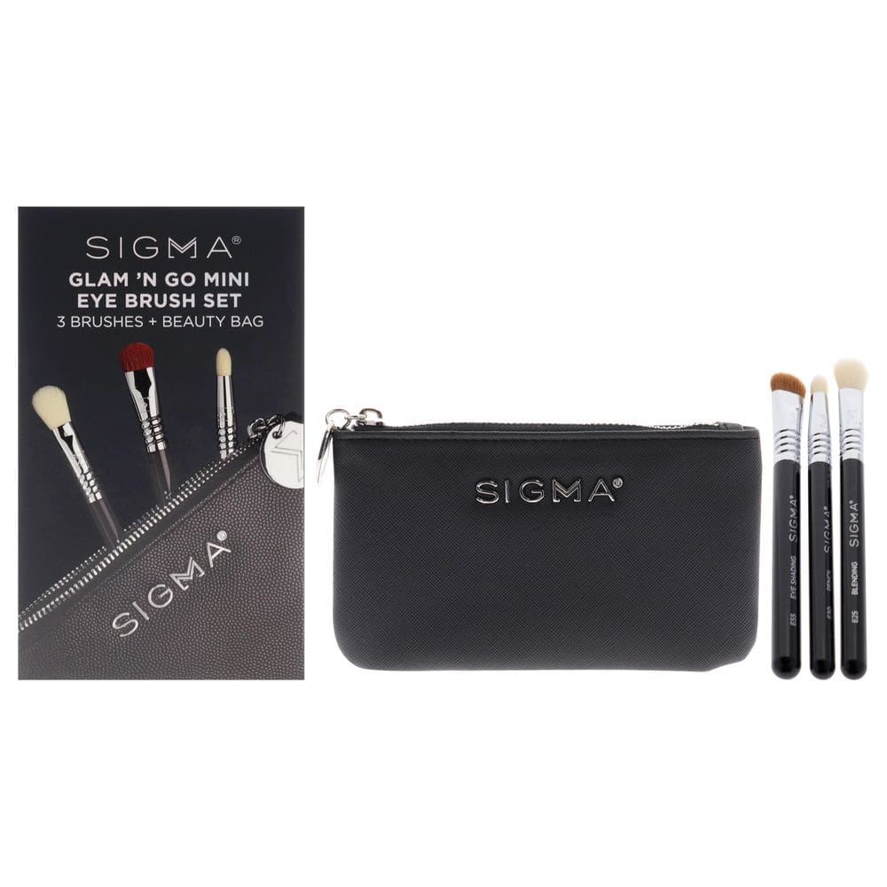 Conjunto de pincéis SIGMA Glam and Go Mini, mistura de 4 peças com bolsa de beleza