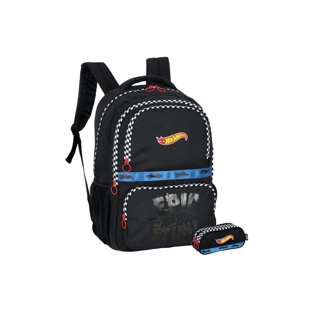 Kit Mochila Costas + Estojo Triplo Luxo Hot Wheels - Preto
