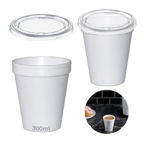 Copo Térmico Isopor 300Ml Tampa S/Furo Plástica C/200 Branco
