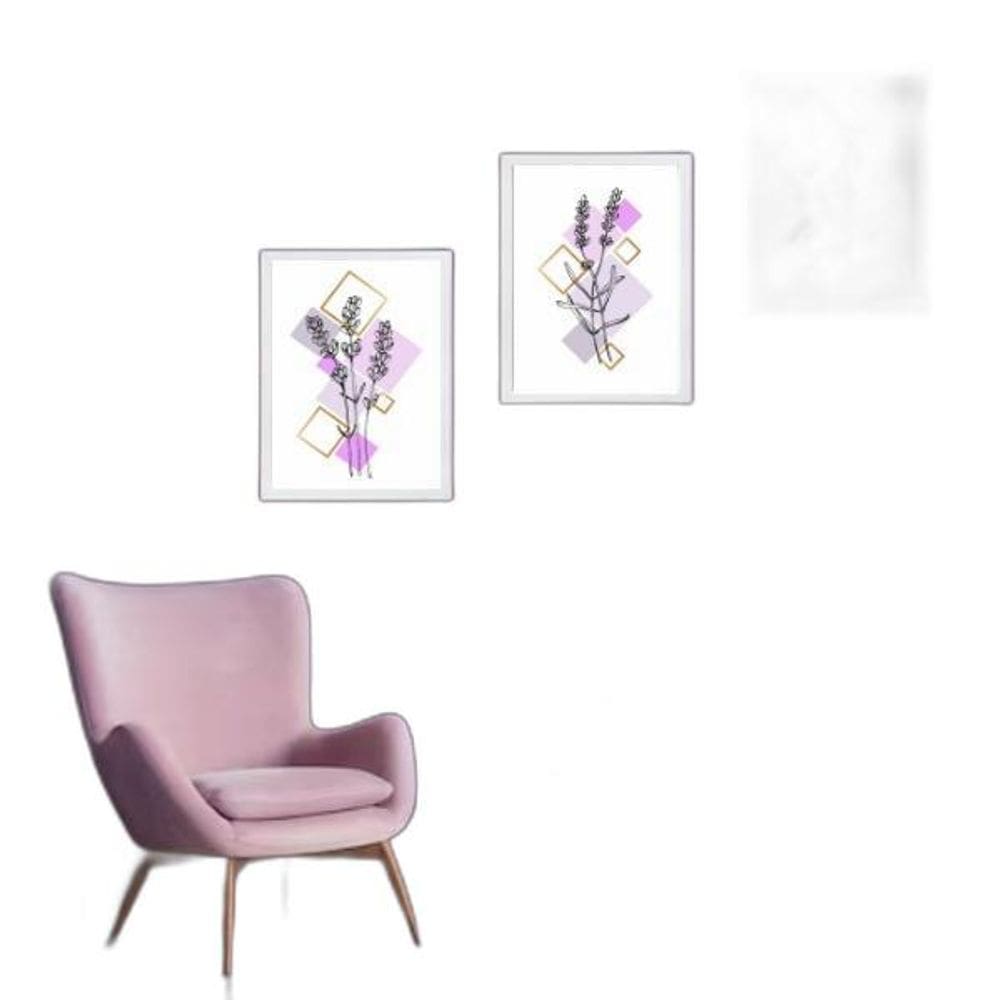 Kit 3 Quadros Arte Lavanda - Geométricos 24X18Cm