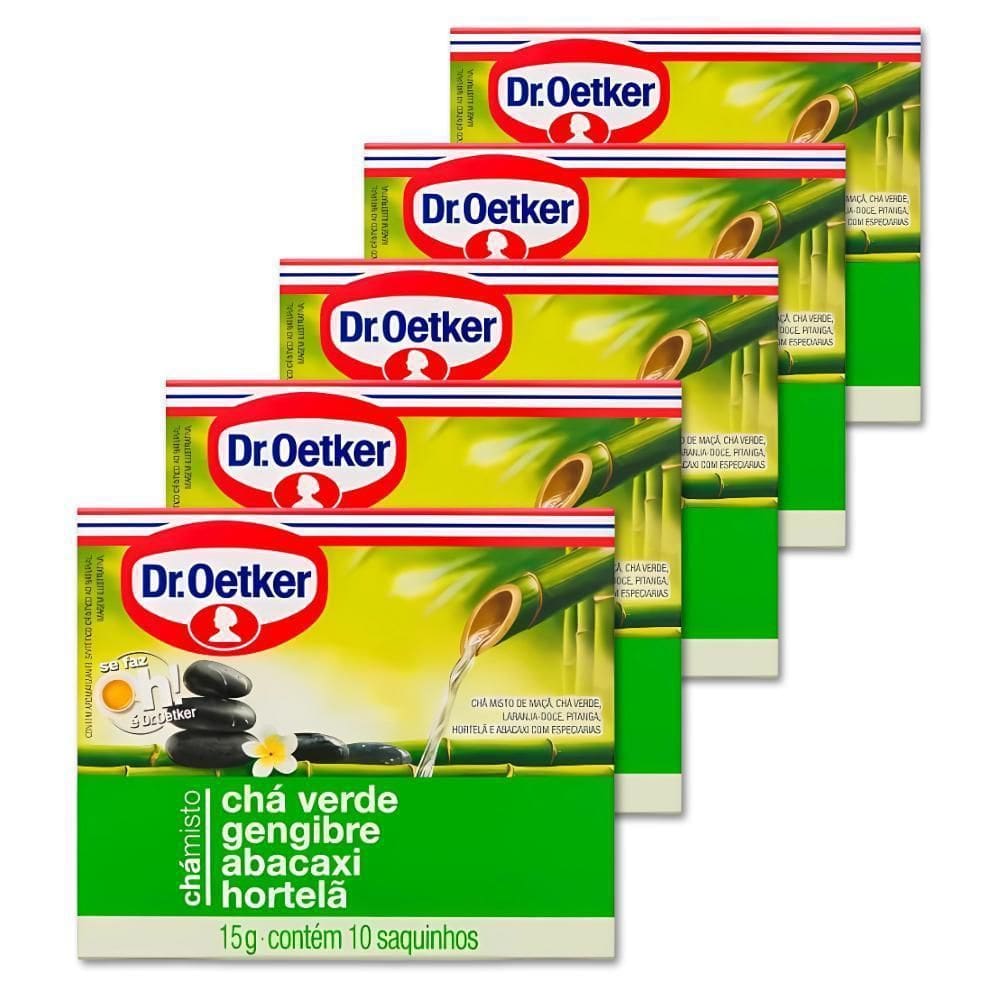 Chá Verde Dr. Oetker Gengibre Abacaxi Hortelã Kit 5 Caixas