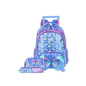 Kit Mochila 2Em1 Rodas Costas + Lancheira + Estojo Borboleta