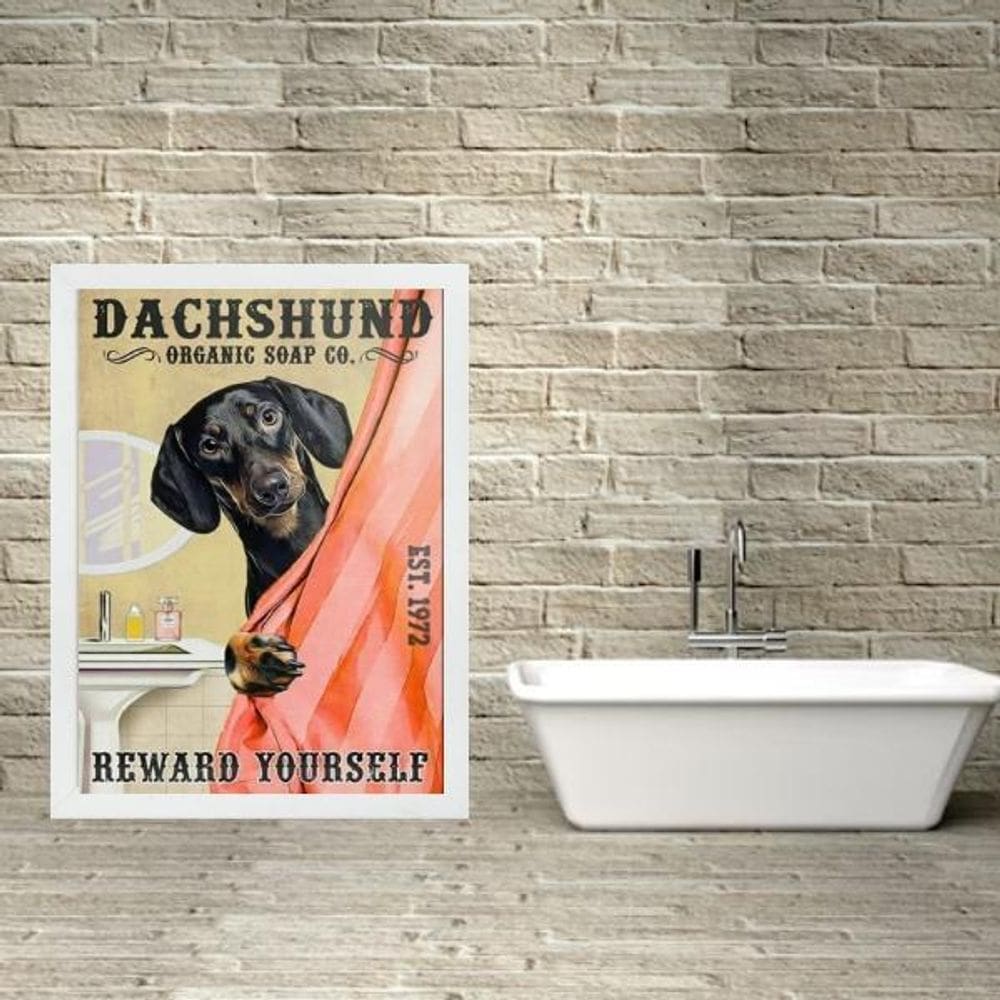 Quadro Para Banheiro Dachshund - Cortina 45X34Cm